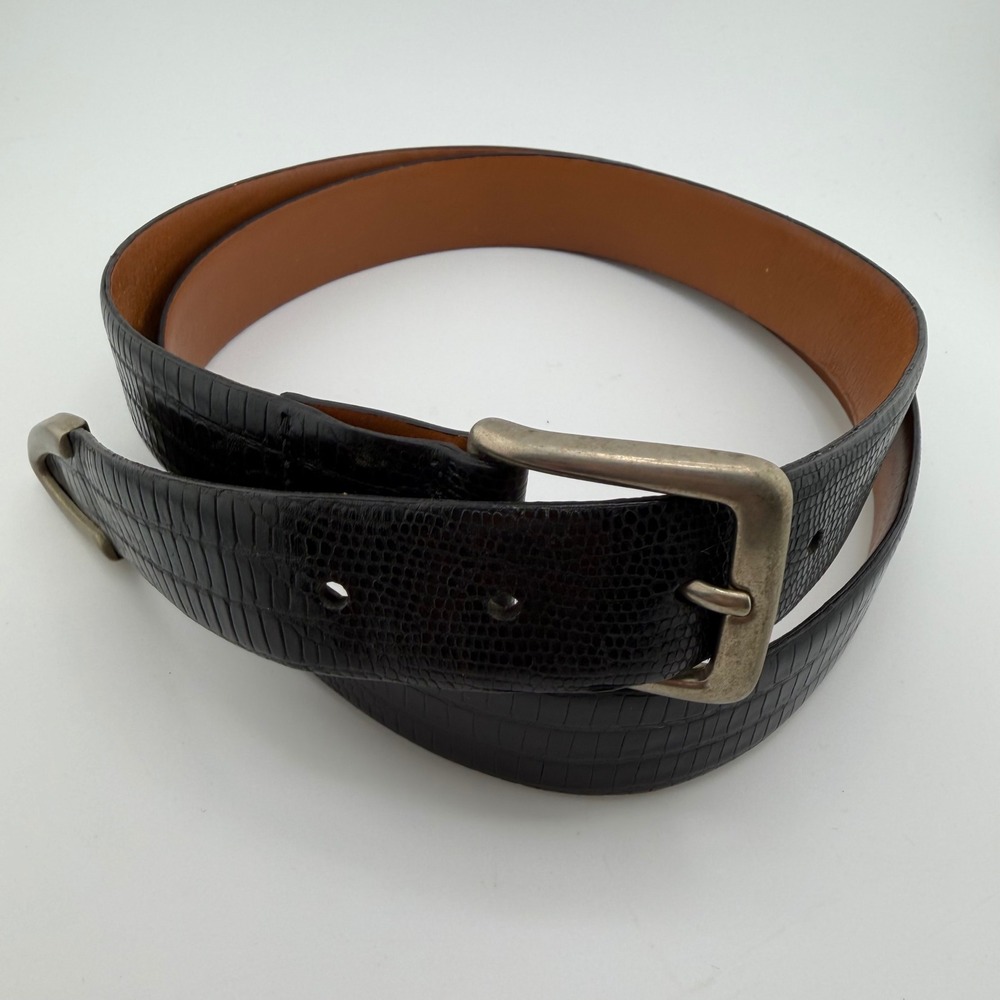Roundtree & Yorke Men's Black Lizard Embossed Leather Belt Made in Italy Size 40
